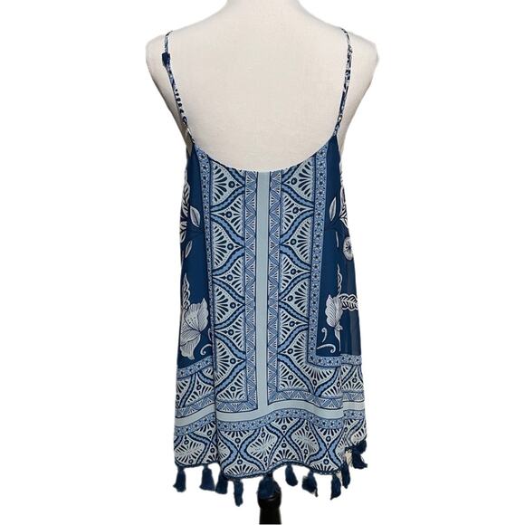 Show Me Your Mumu Throw and Go Tassel Boho Mini Dress Women’s Size Small Blue - Picture 4 of 6